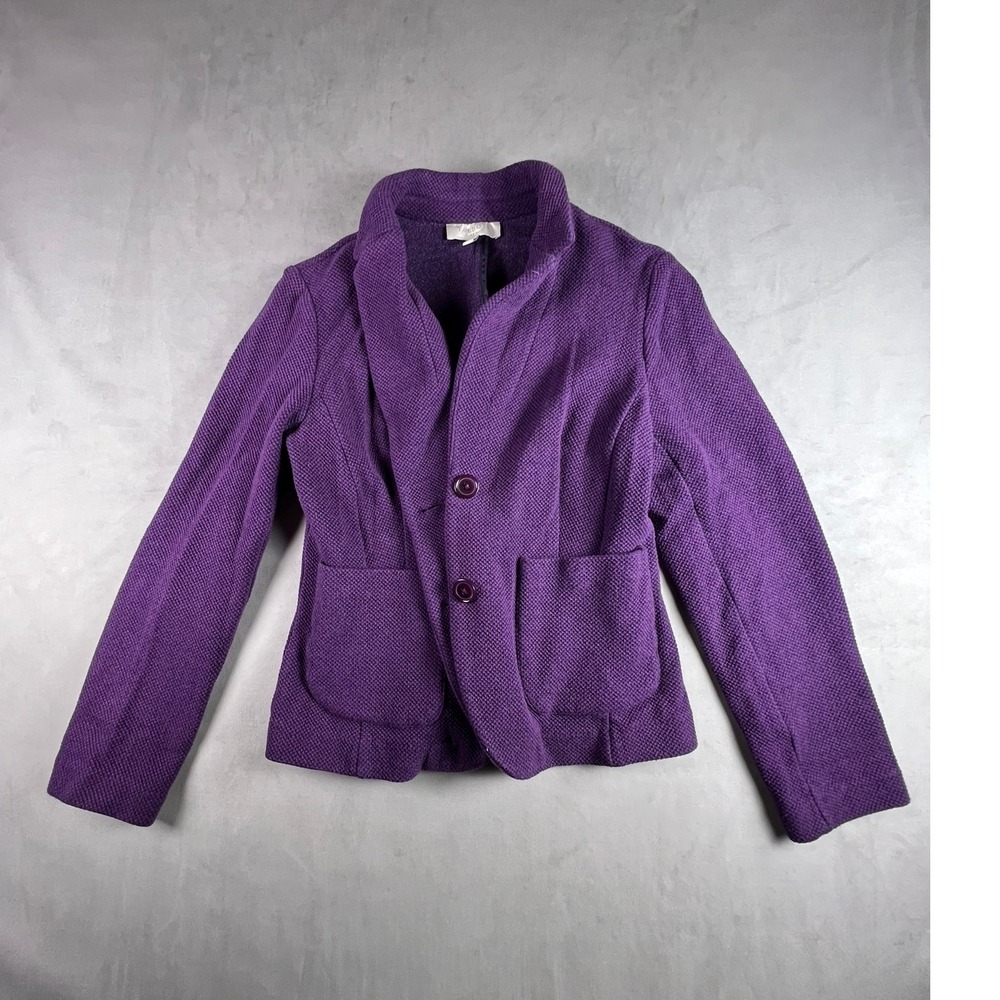Talbots Womens Purple Textured Knit Shawl Collar Two Button Blazer Jacket Size 4